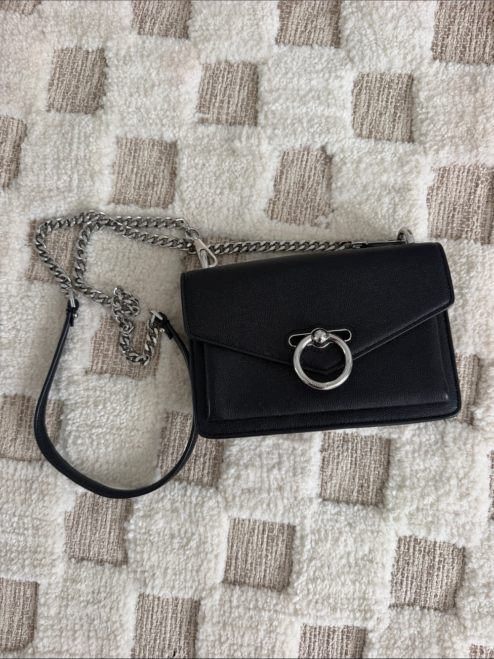 Rebecca Minkoff Black Leather Ring-Accent Chain Crossbody Bag